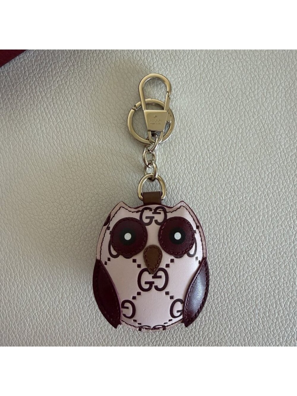 New Gucci GG Logo Owl Bag Charm Key Chain Pink Brown